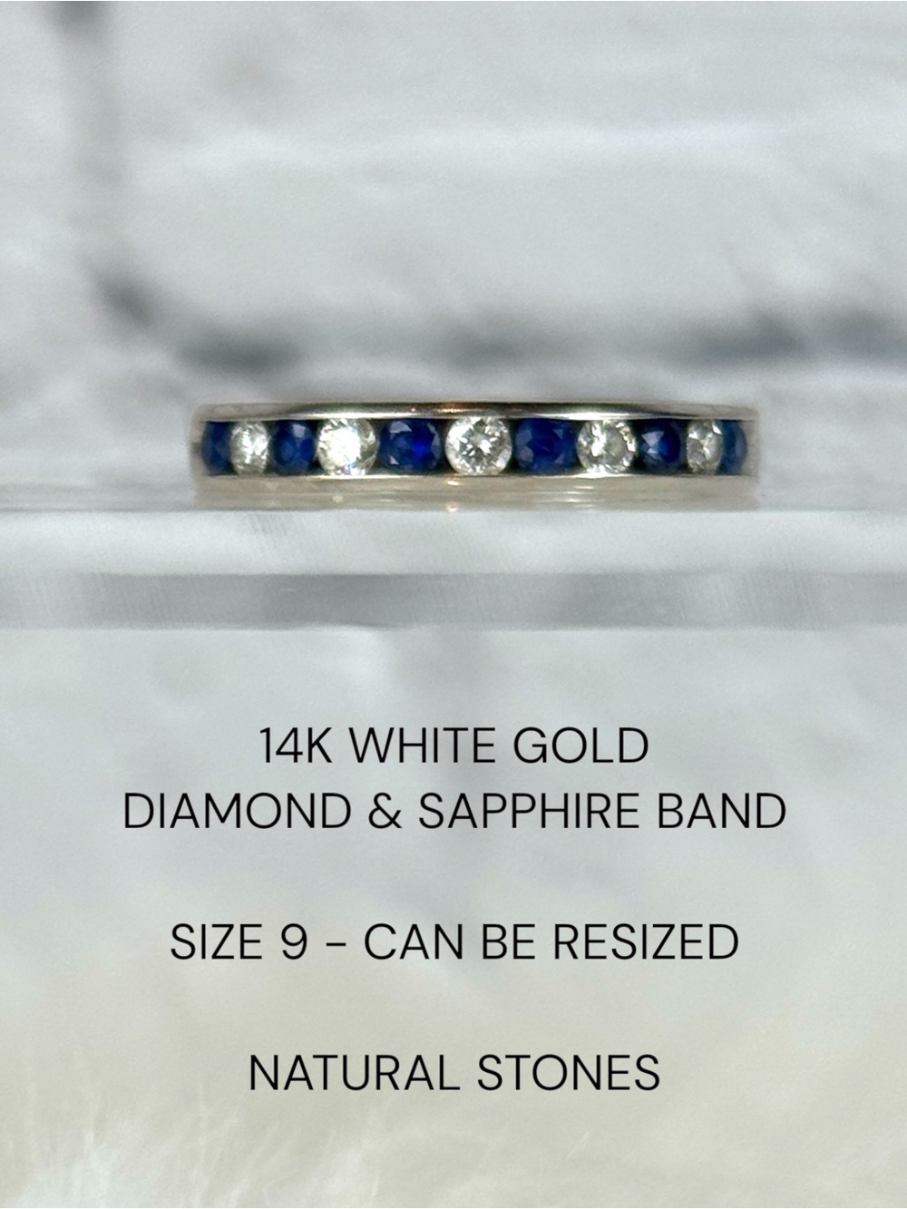 14K White Gold Diamond & Sapphire Band